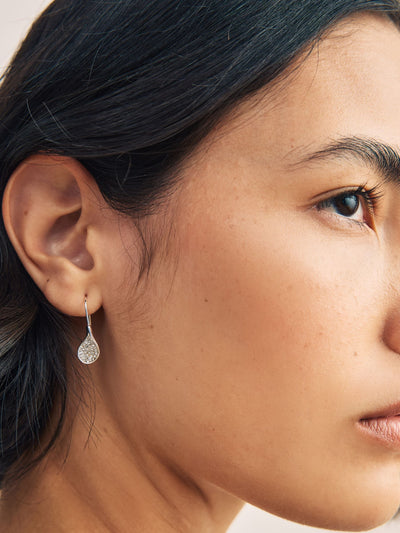 Silver Tone Sparkle Petal Drop Pierced Earrings