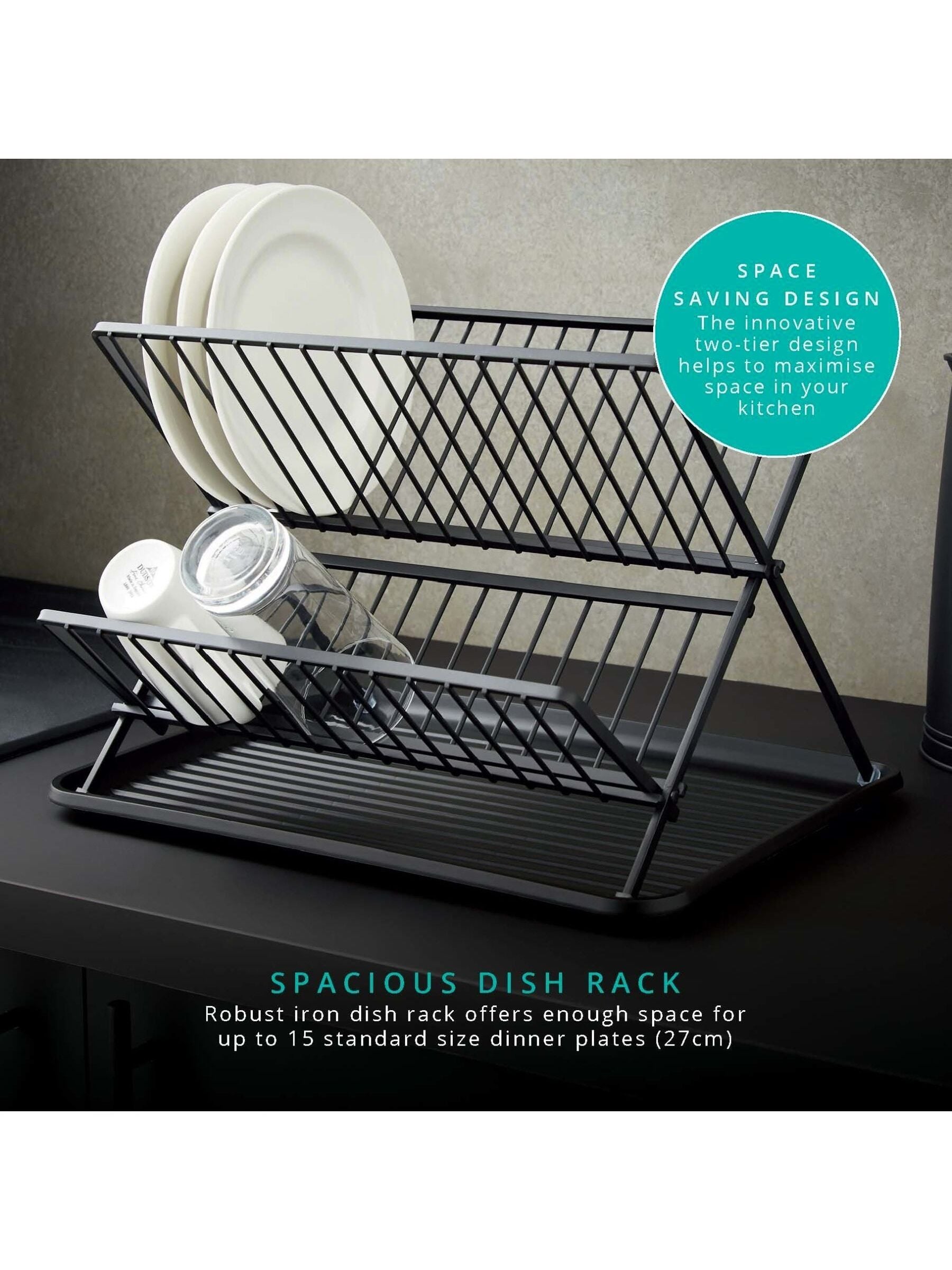 Swan Black Collapsible Dish Rack with Removable Drip Tray (British brand)