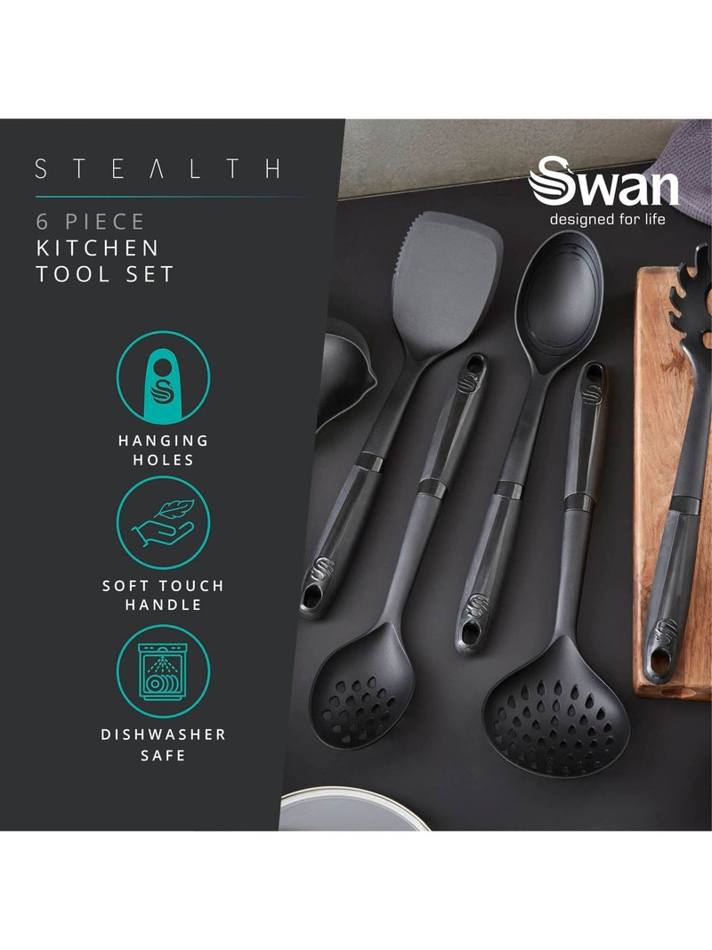 Swan 6 piece black stealth kitchen utensil set (British brand)