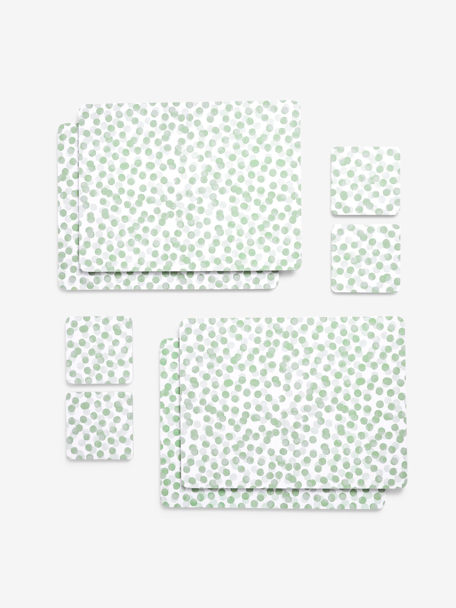 Sage green spot cork back placemats and coasters set of 4 (British brand)
