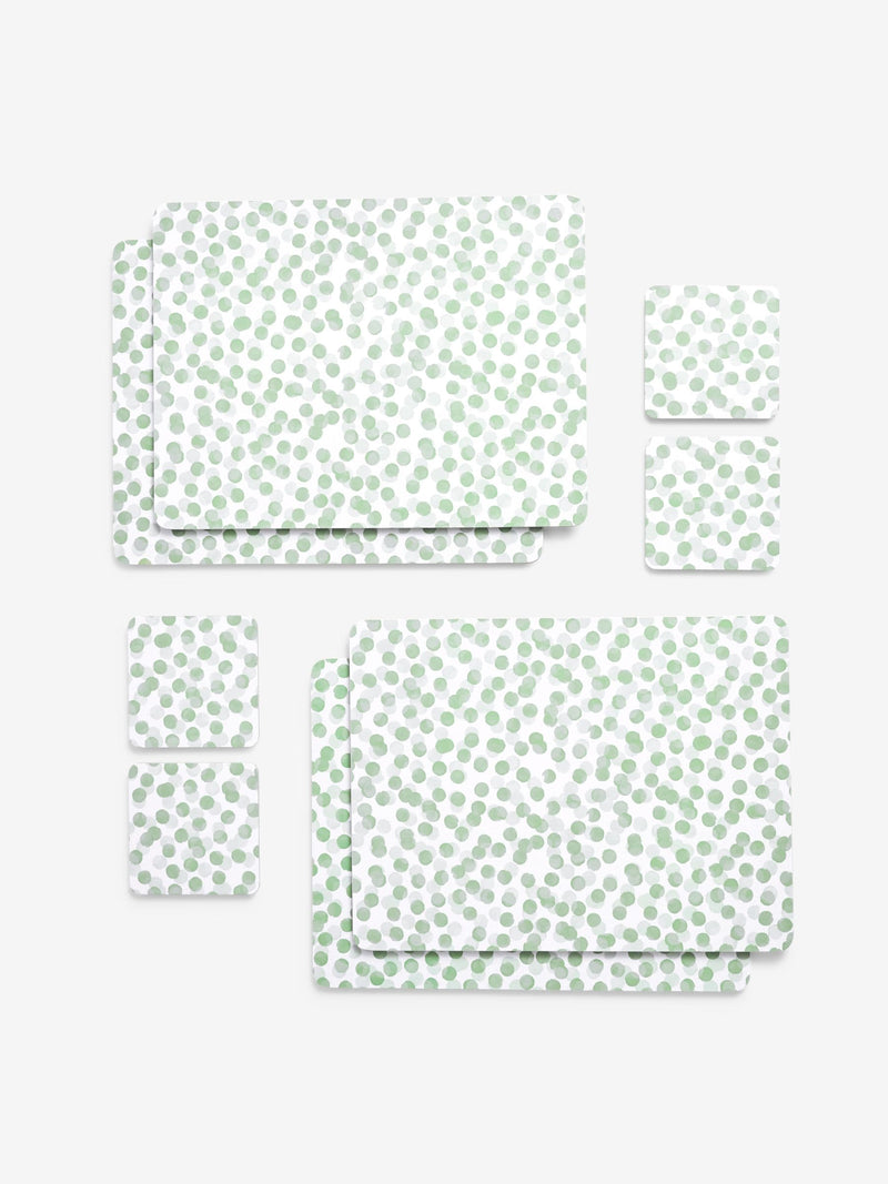 Sage green spot cork back placemats and coasters set of 4 (British brand)