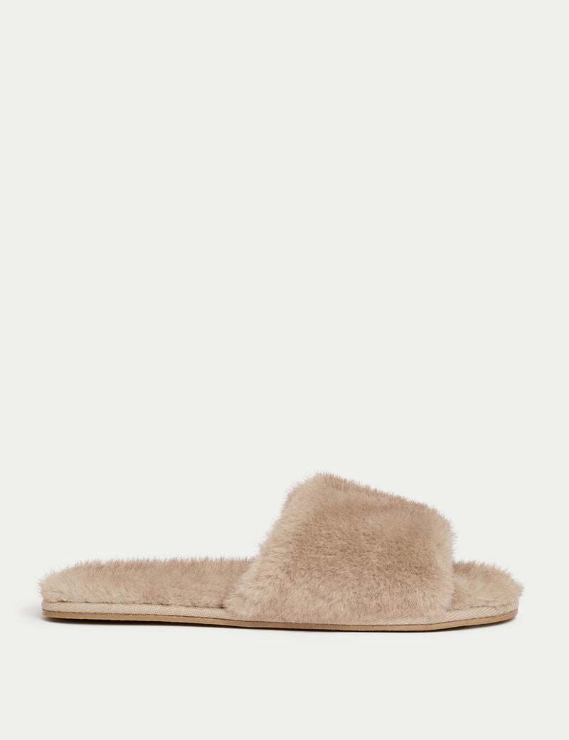 M&S faux fur open toe slippers - British product