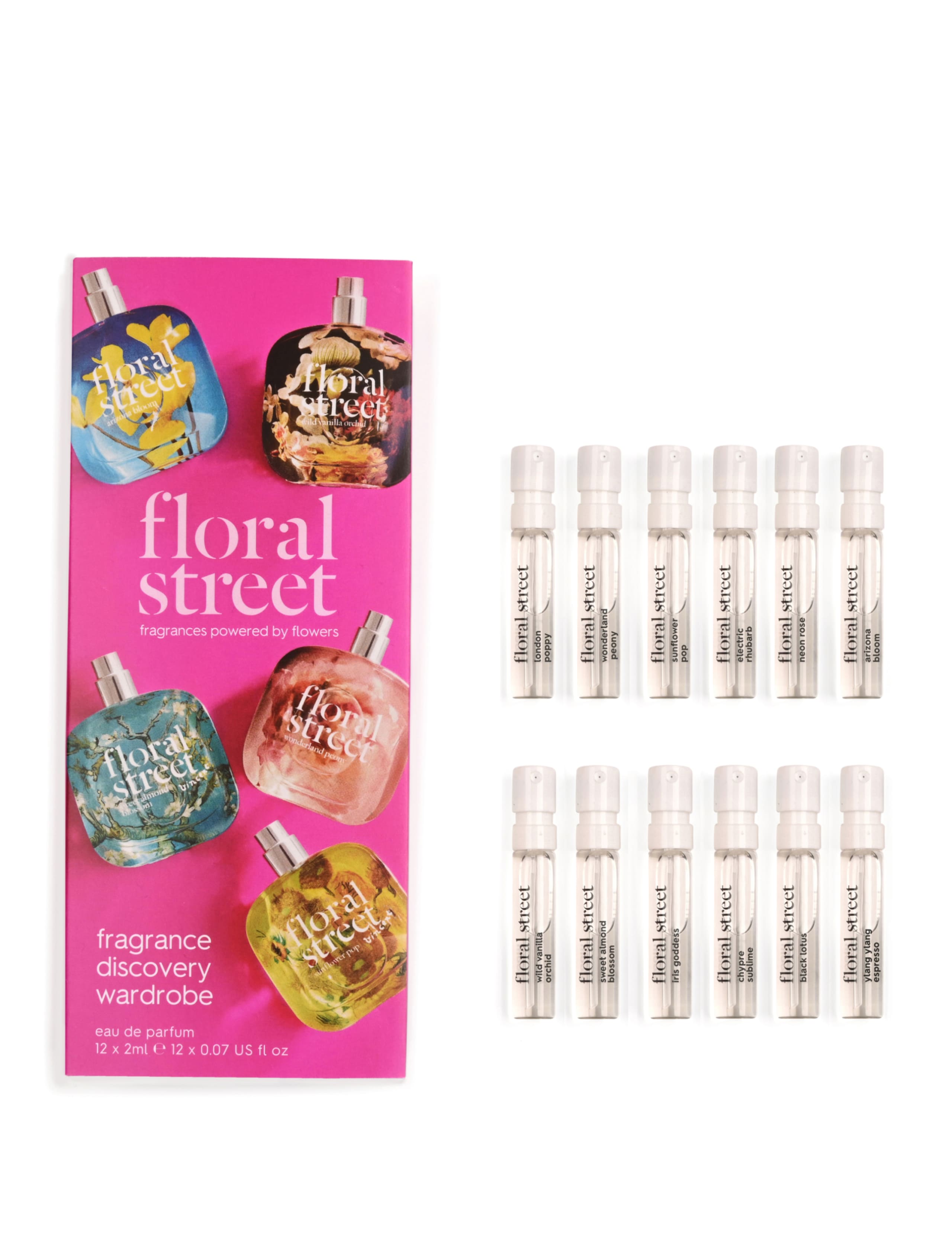 Floral Street fragrance discovery set with 12 scents in 2ml bottles - British product