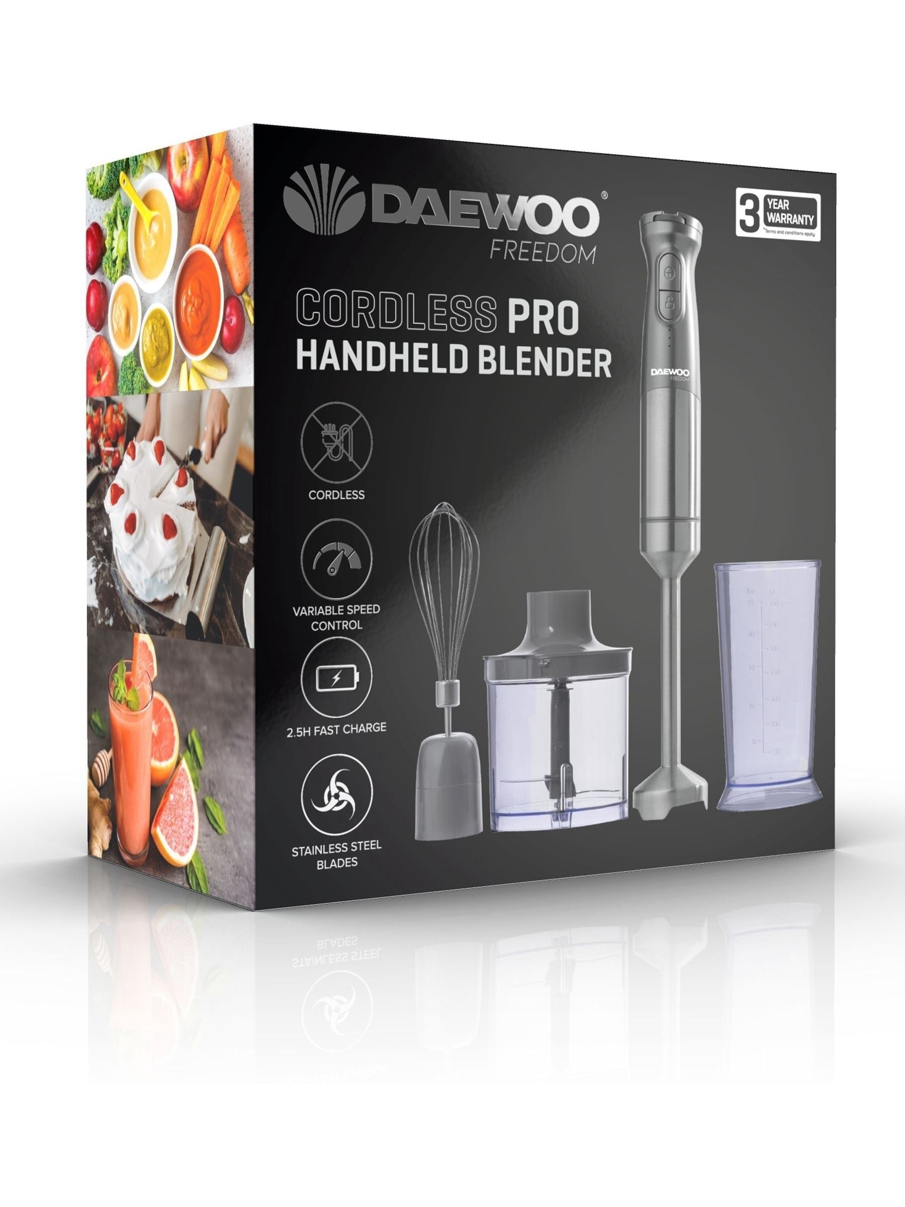 Daewoo Black Cordless Pro Hand Held 3-In-1 Blender