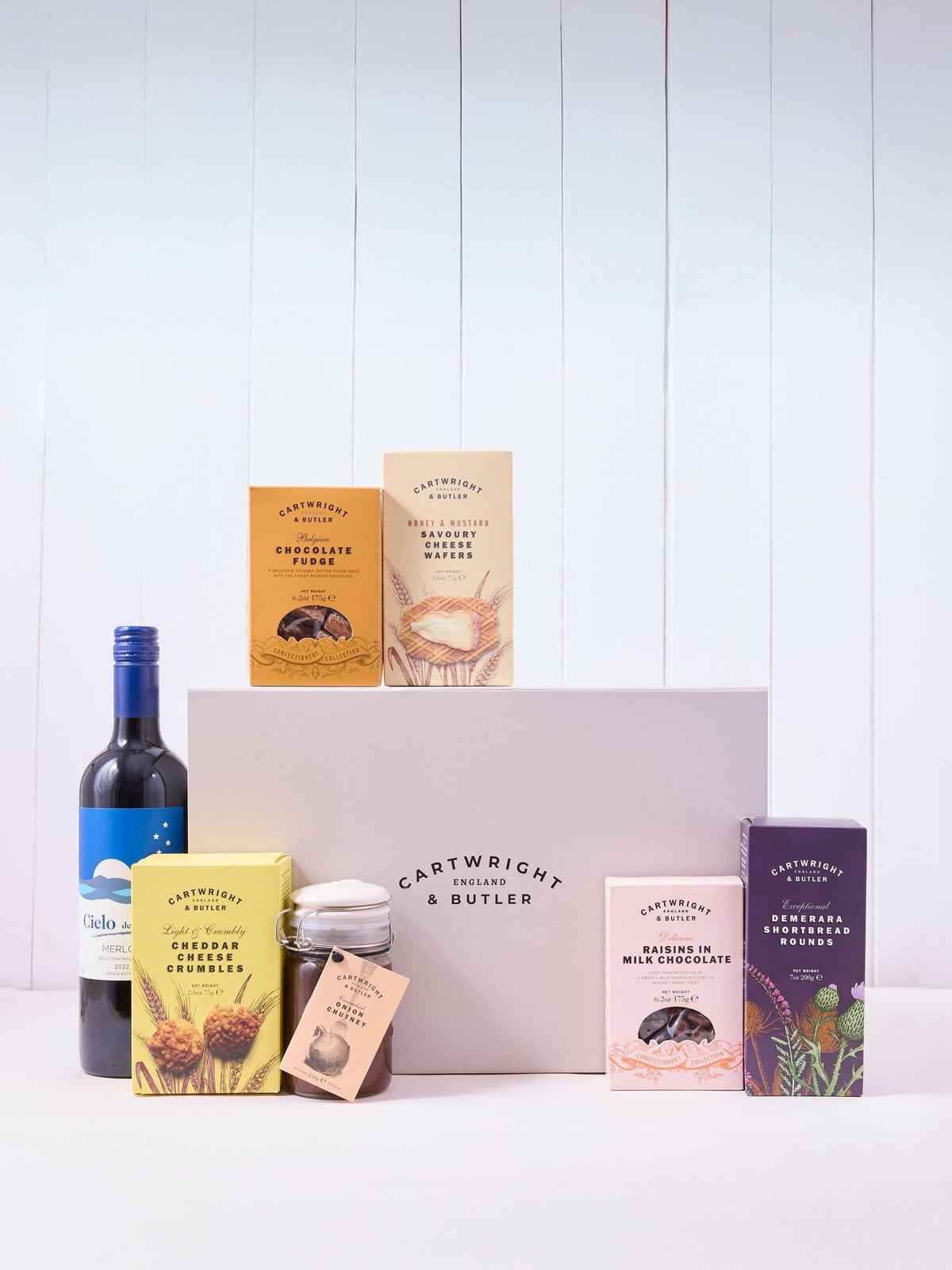 Cartwright & Butler sweet and savoury gift box with red wine - British product