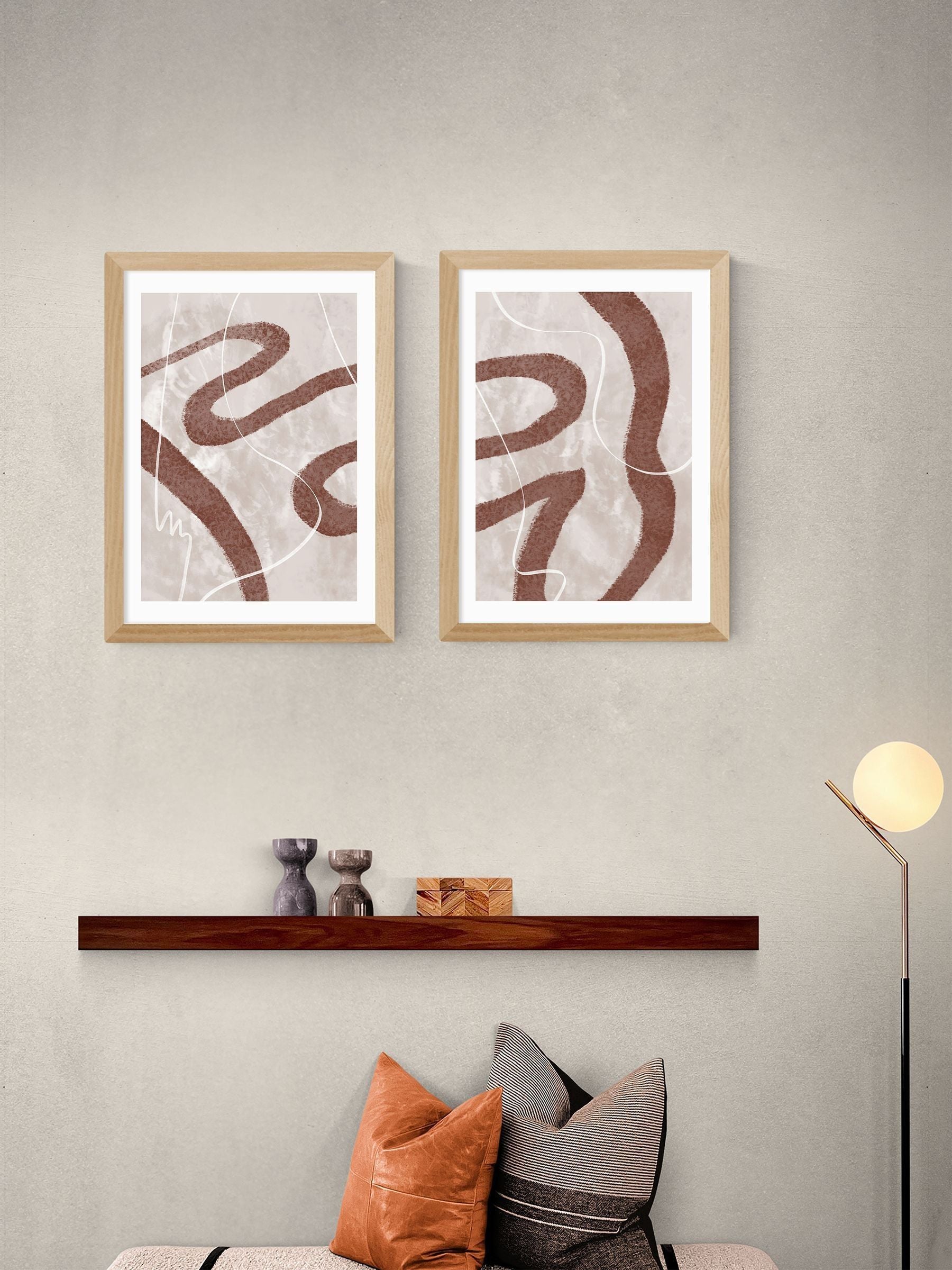 East End Prints oak abstract fuzz wall art prints set of 2 - British product