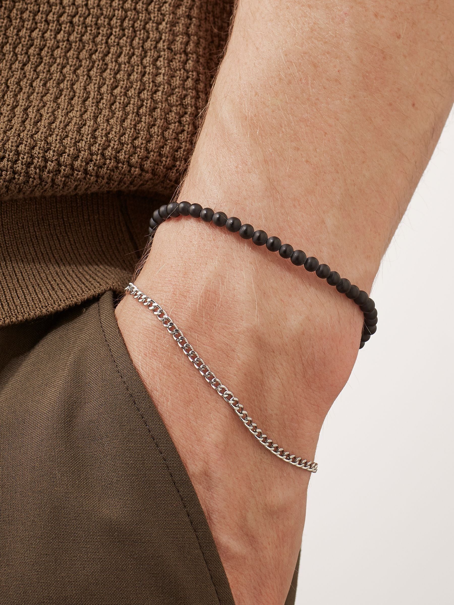 Bartlett London waterproof matt black onyx duo bracelet set 19-20.5cm - British product