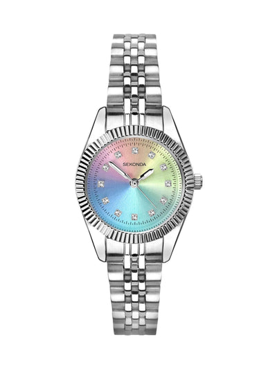 Women's 26mm Round Analogue Watch with Silver Bracelet and Sparkling Dial