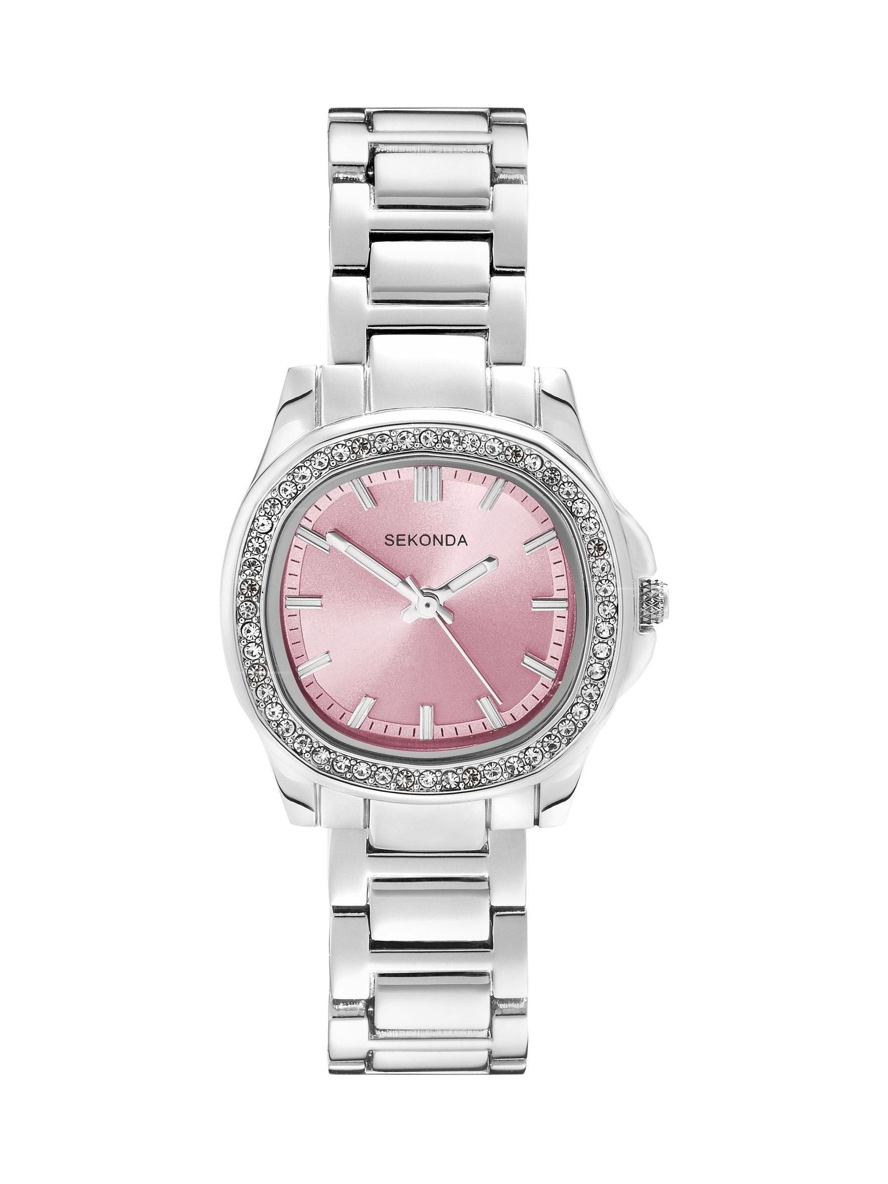 Silver Analogue Women's Watch with Stone-Set Bezel and Stainless Steel Bracelet, 30mm Case