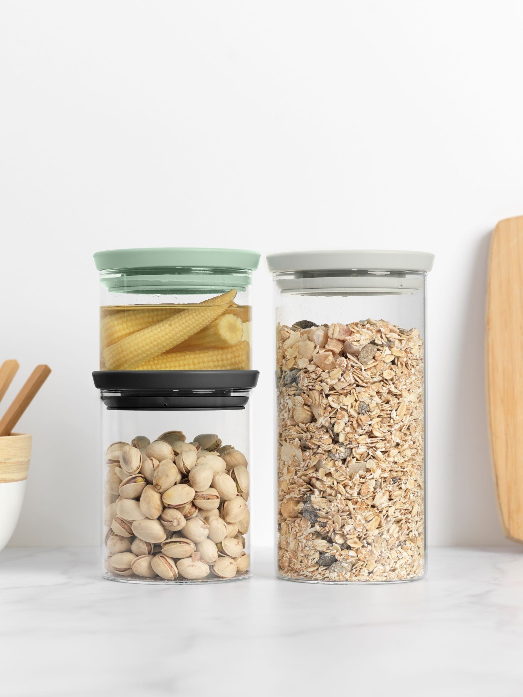 Brabantia transparent glass jars set of 3 0.3, 0.6 and 1.1 litre - British product