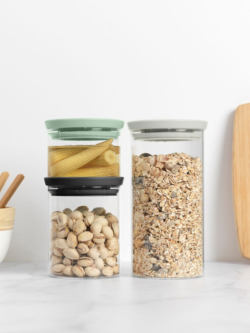 Brabantia transparent glass jars set of 3 0.3, 0.6 and 1.1 litre - British product