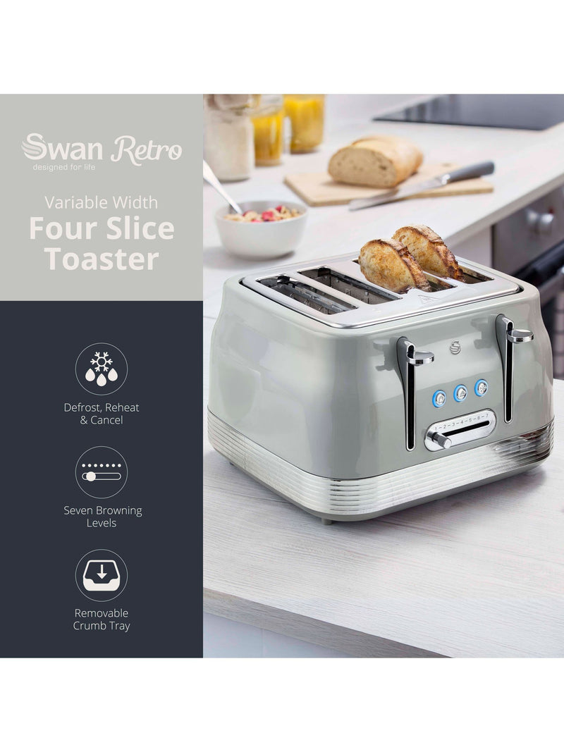 Swan Grey 1860W Retro 4 Slice Toaster
