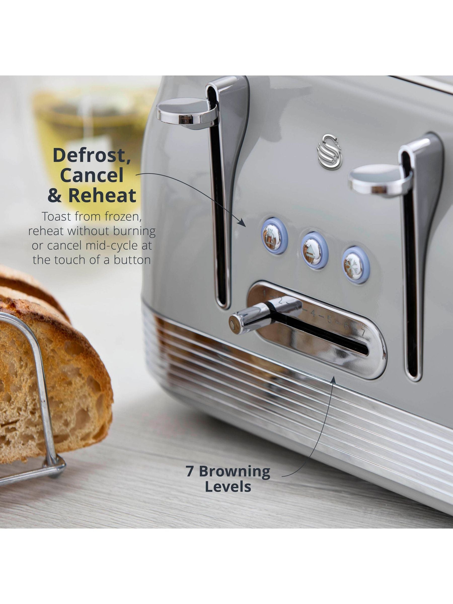 Swan Grey 1860W Retro 4 Slice Toaster