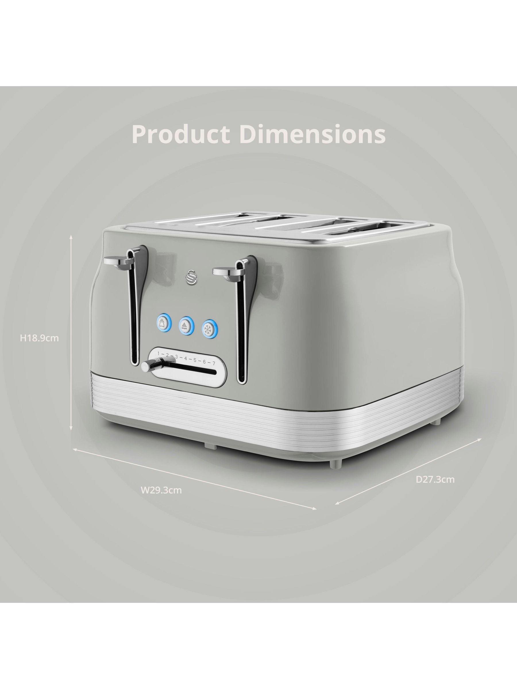 Swan Grey 1860W Retro 4 Slice Toaster