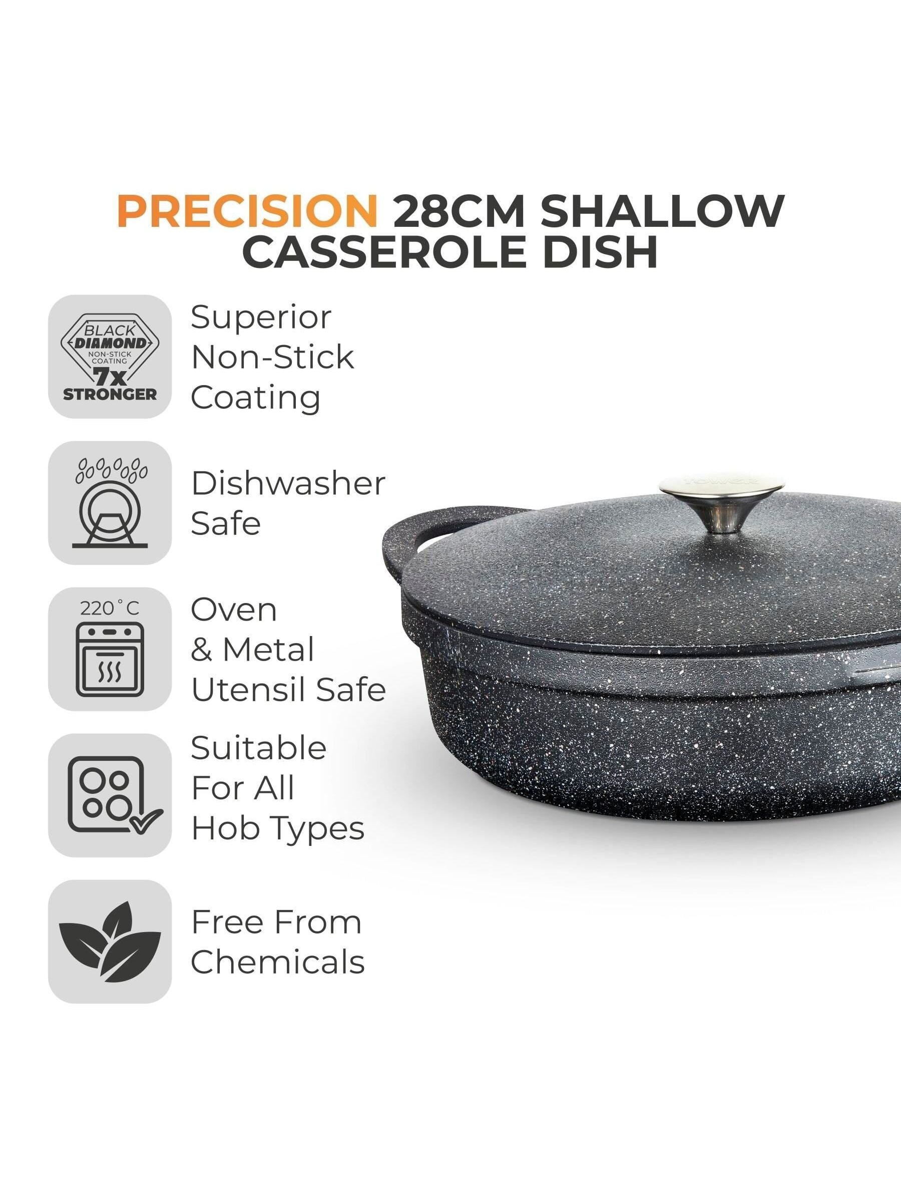 Tower Black 28cm Shallow Casserole Dish with Aluminium Lid