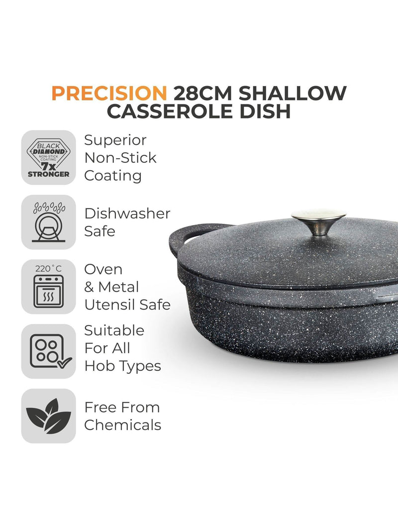 Tower Black 28cm Shallow Casserole Dish with Aluminium Lid