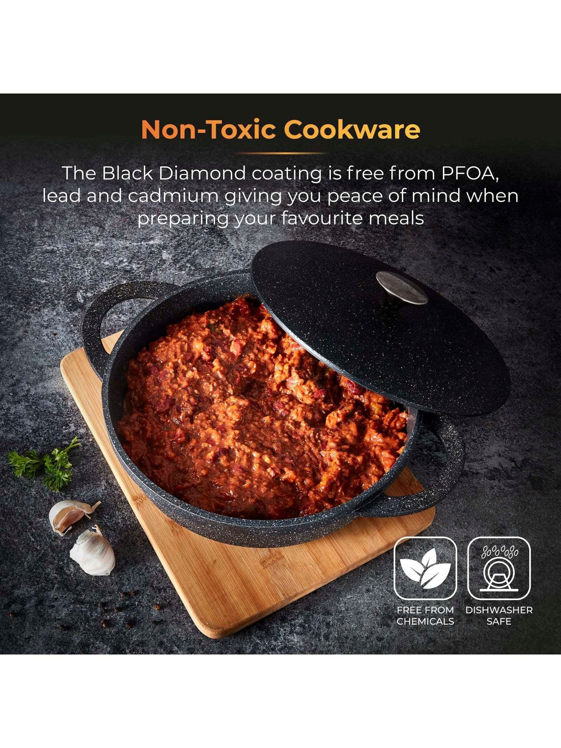 Tower Black 28cm Shallow Casserole Dish with Aluminium Lid