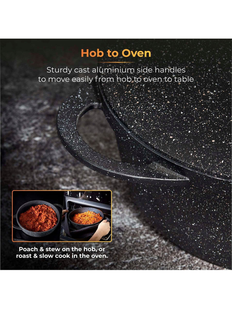 Tower Black 28cm Shallow Casserole Dish with Aluminium Lid