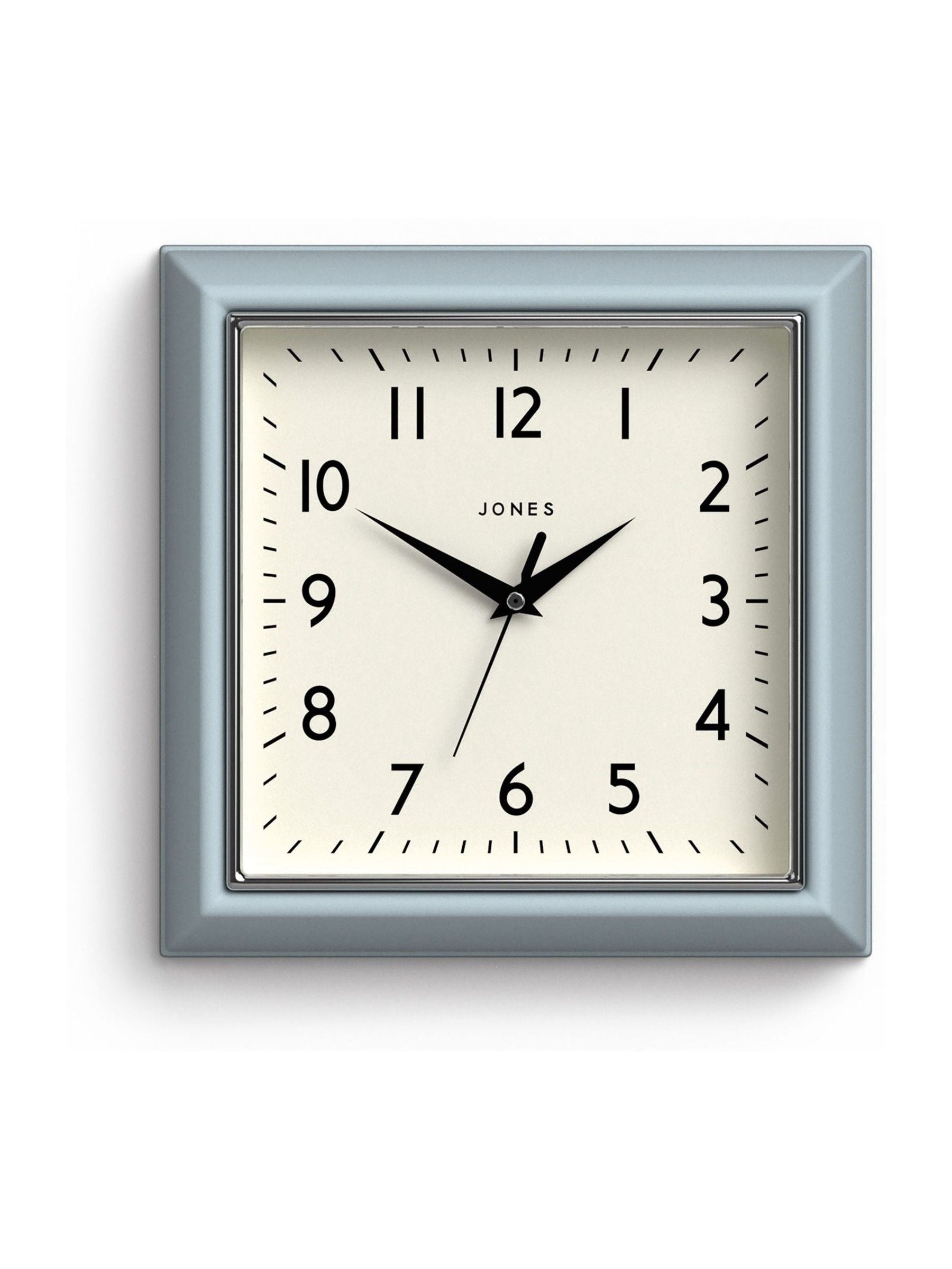 Jones Clocks blue retro square wall clock, UK version