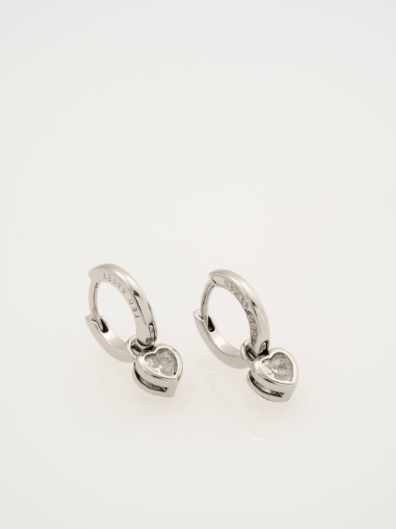 Ted Baker silver tone clear crystal mini heart huggie earrings (British brand)