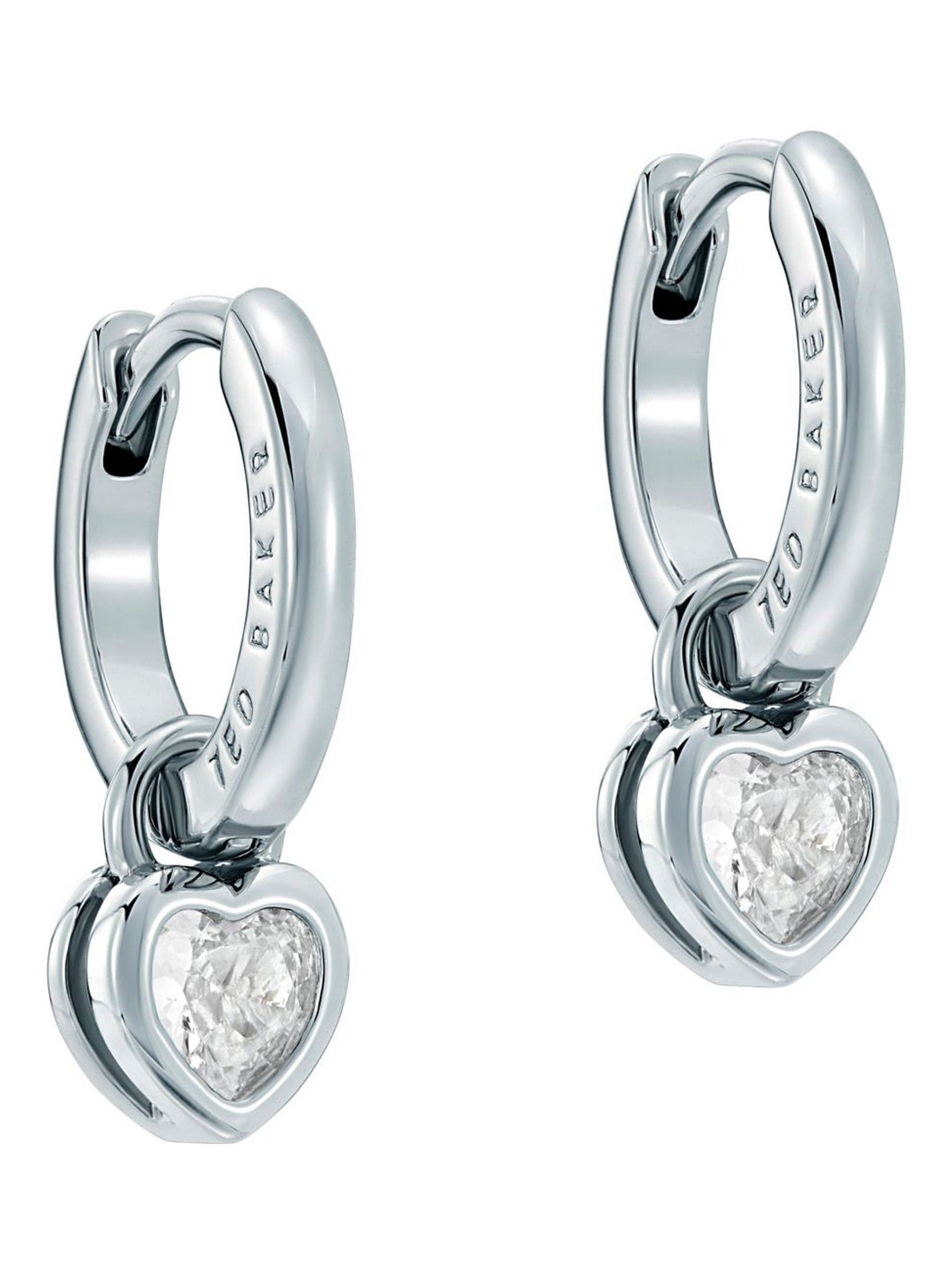 Ted Baker silver tone clear crystal mini heart huggie earrings (British brand)