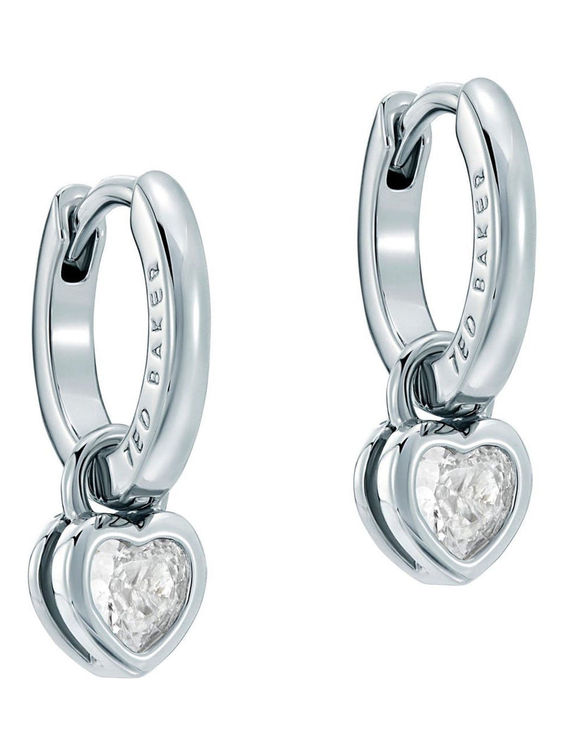 Ted Baker silver tone clear crystal mini heart huggie earrings (British brand)