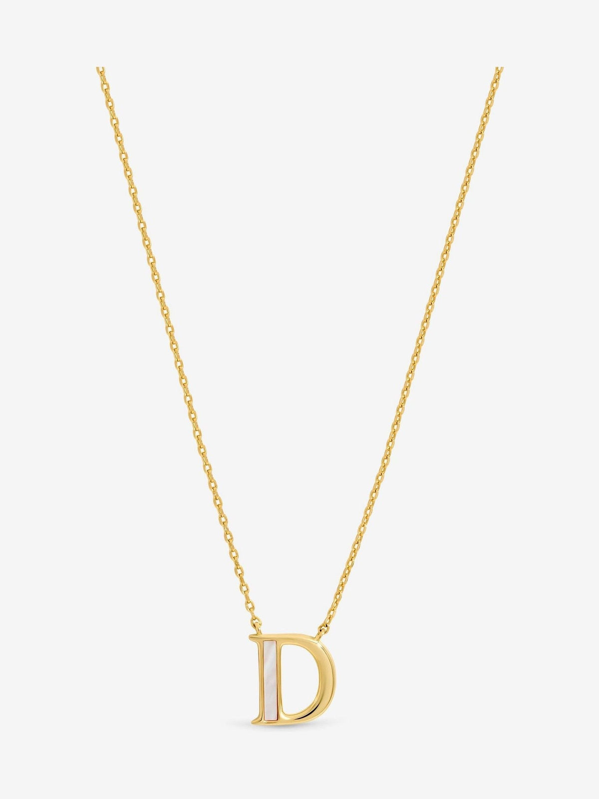 Inicio gold plated mother of pearl initial D pendant necklace, UK version
