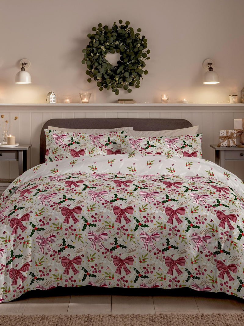 Copenhagen Home cranberry Christmas bows duvet cover set single - British product