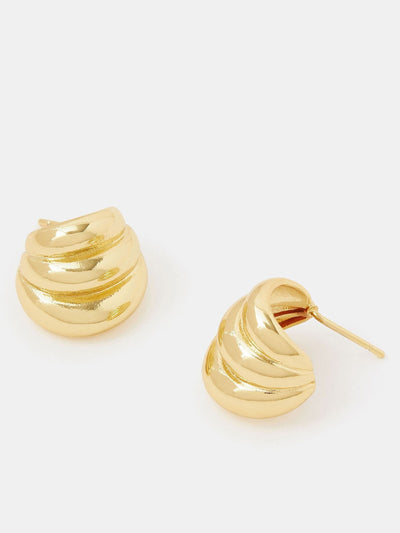 Accessorize Gold Tone 14ct Plated Ridge Curve Drop Earrings