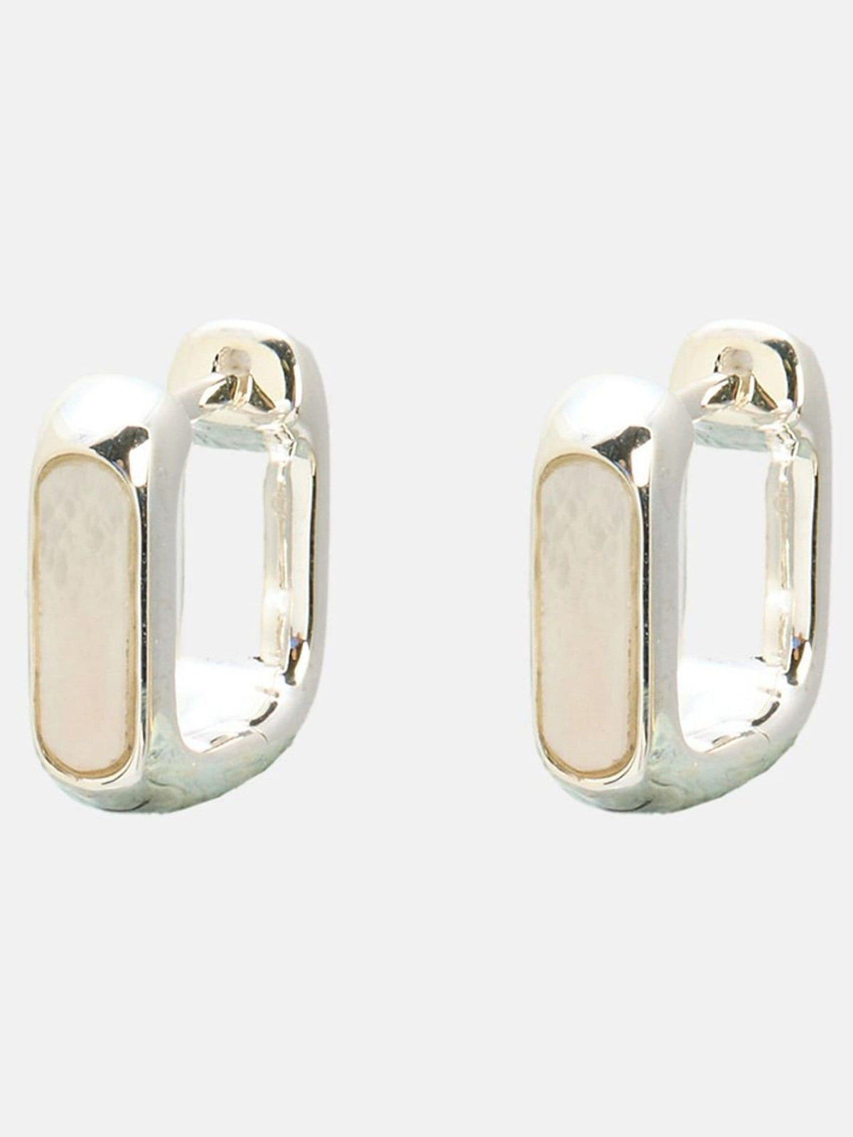 Small Sterling Silver Square Hoop Earrings with Mother of Pearl Inlay