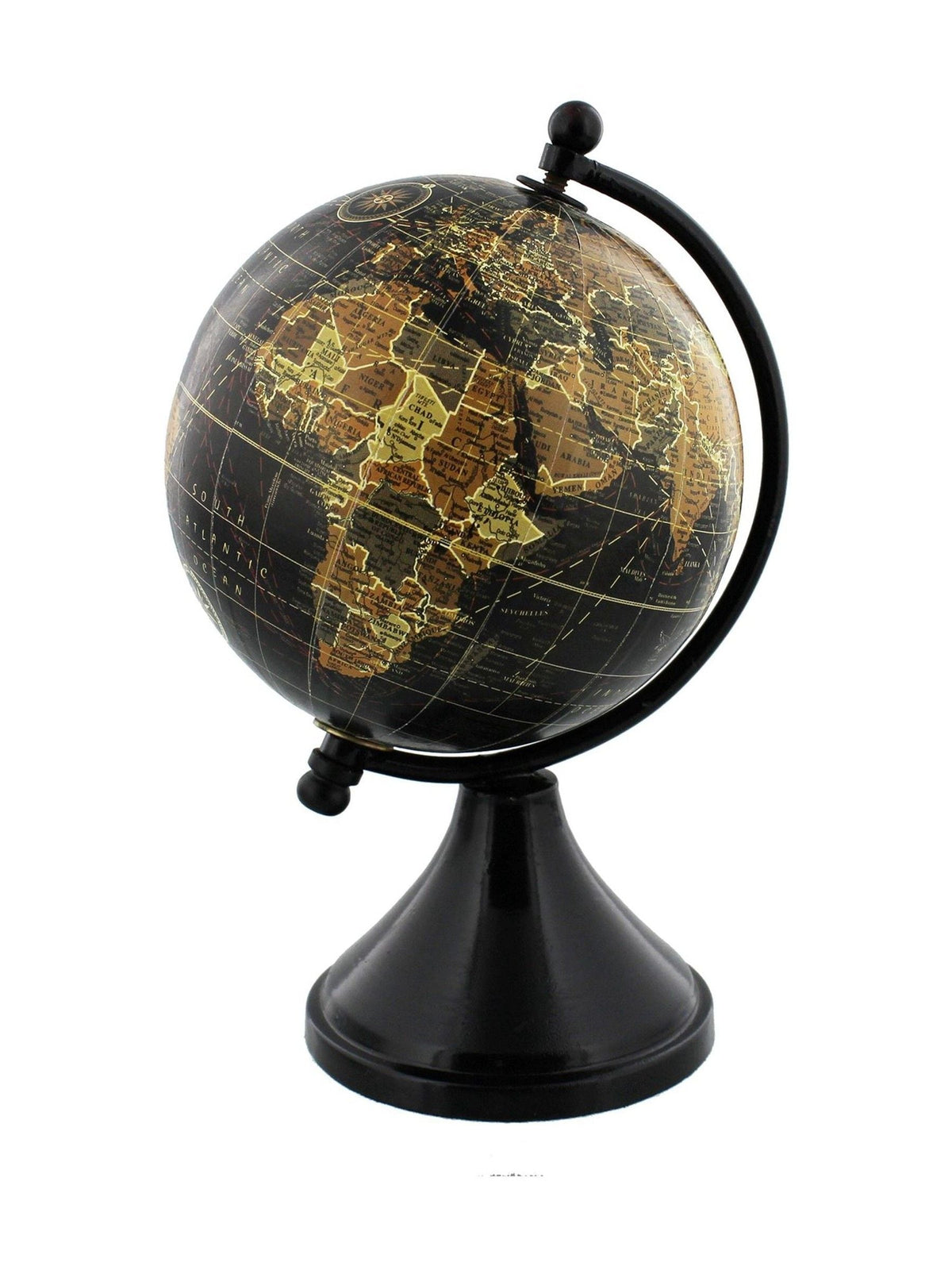 Harvey Makin black globe 10cm with metal and wooden base, UK version