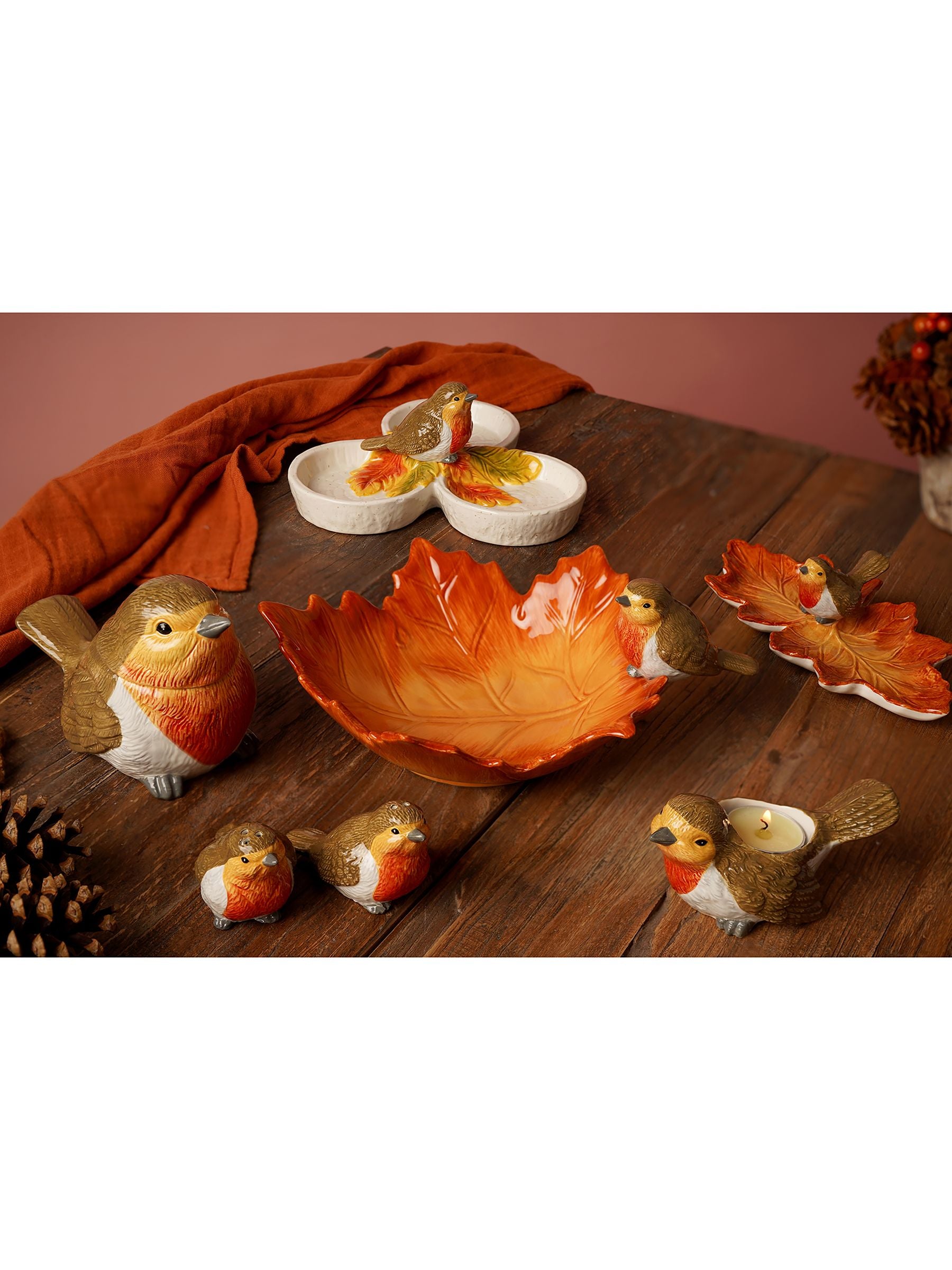 Country Living ceramic serving bowl with orange robin leaf design 27.5cm - British product