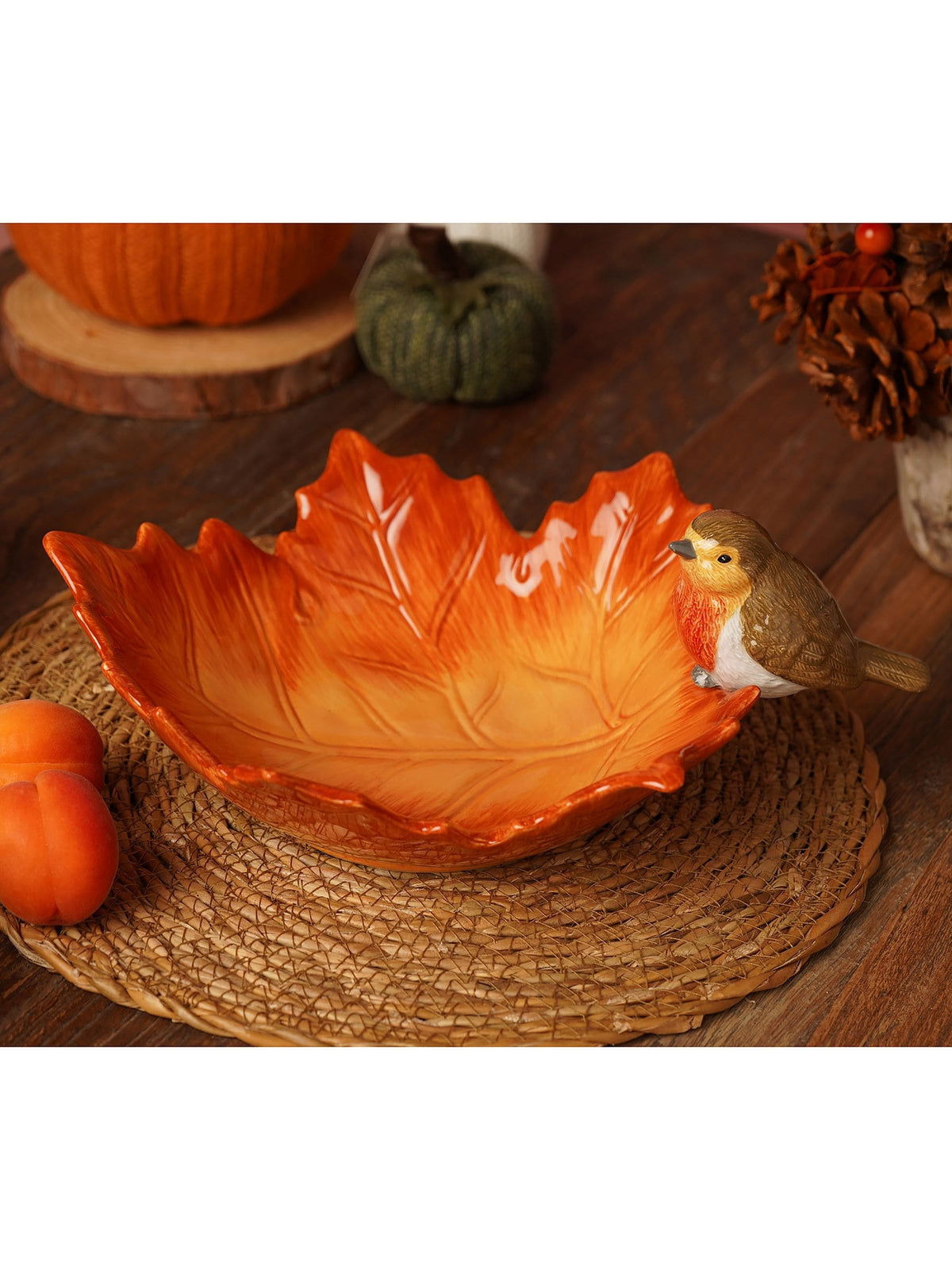 Country Living ceramic serving bowl with orange robin leaf design 27.5cm - British product