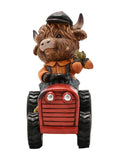 Country Living Brown Highland Cow on Tractor ornament 16cm - British product