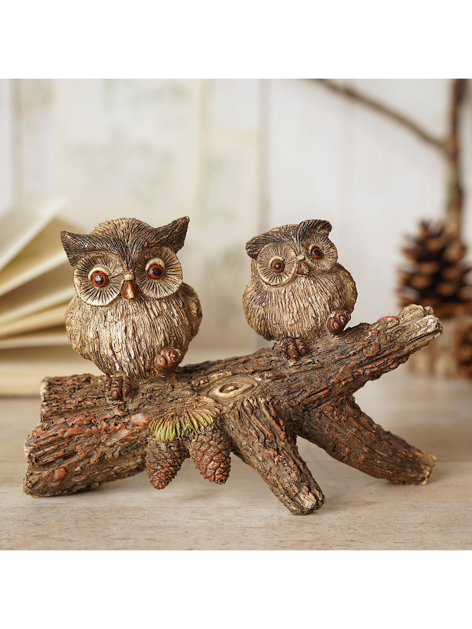 Country Living brown 2 owls on a branch ornament 12x11x5cm - British product