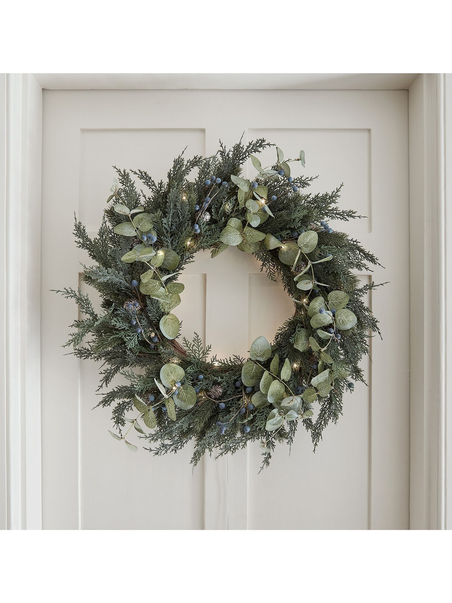Lights4fun pre lit berry and pinecone Christmas wreath 66cm, UK version