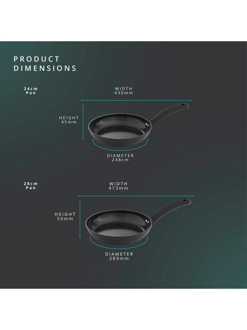 Swan Black Stealth frying pan set 24cm and 28cm (British brand)
