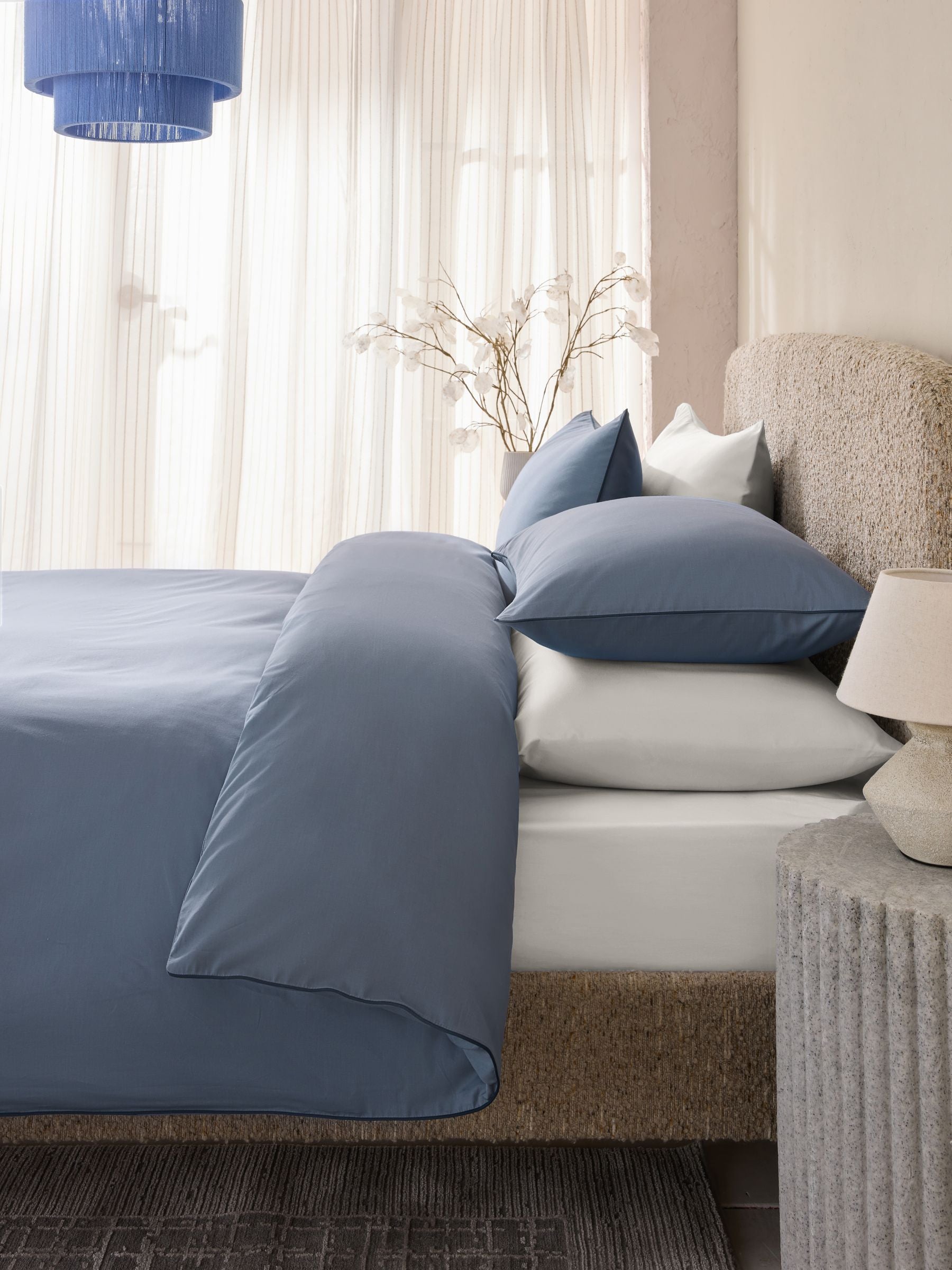 Blue Mid Cotton Rich duvet cover and pillowcase set - British product