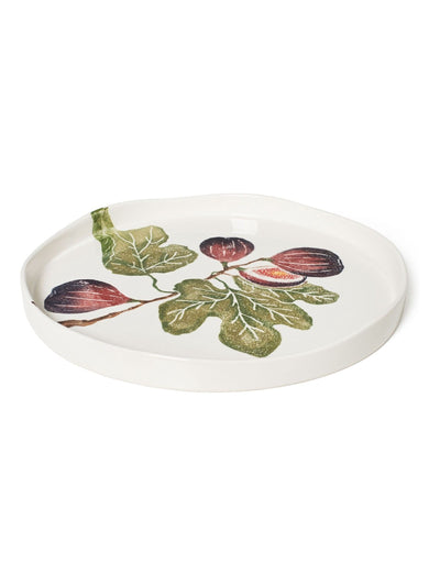 BlissHome Olive Green Fig Round Tray - Ceramic Serving Tray