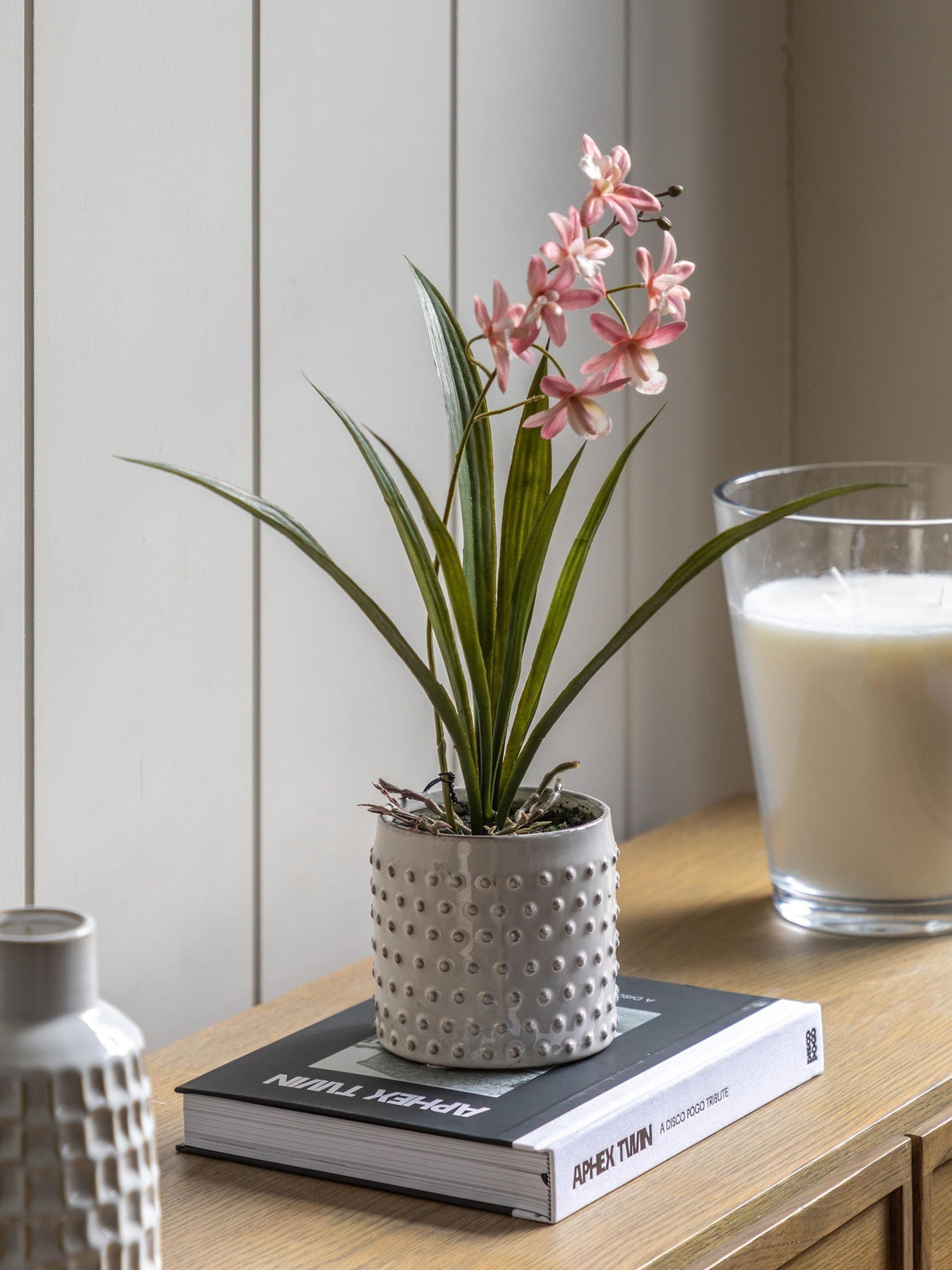 Gallery Home pink faux orchid in ceramic dot pot 40cm, UK version
