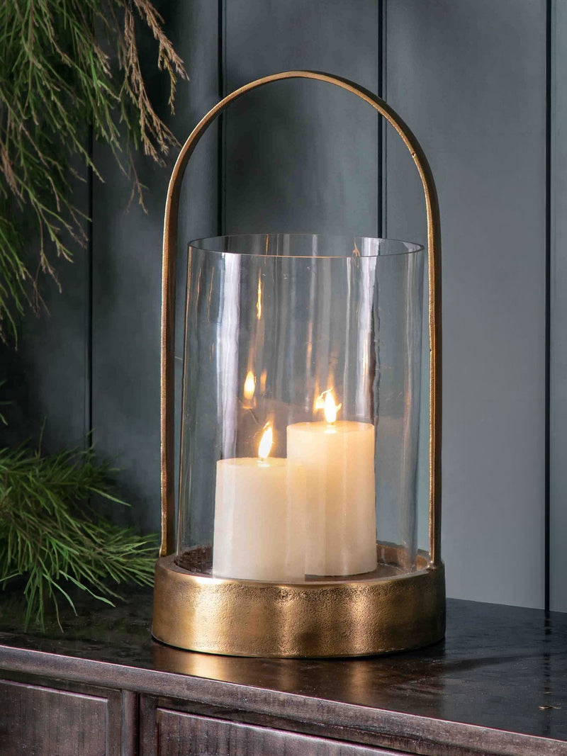 Gallery Home brass Landon hurricane candle holder, UK version