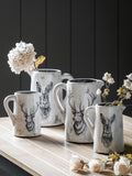 Distressed White Ceramic Pitcher for Flowers, Medium Size