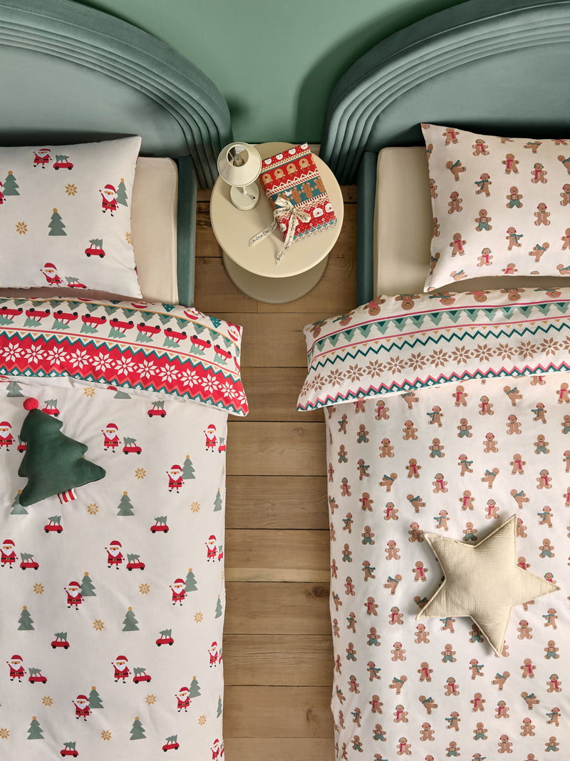 Ecru Red Fairisle Christmas duvet cover and pillowcase set - British product
