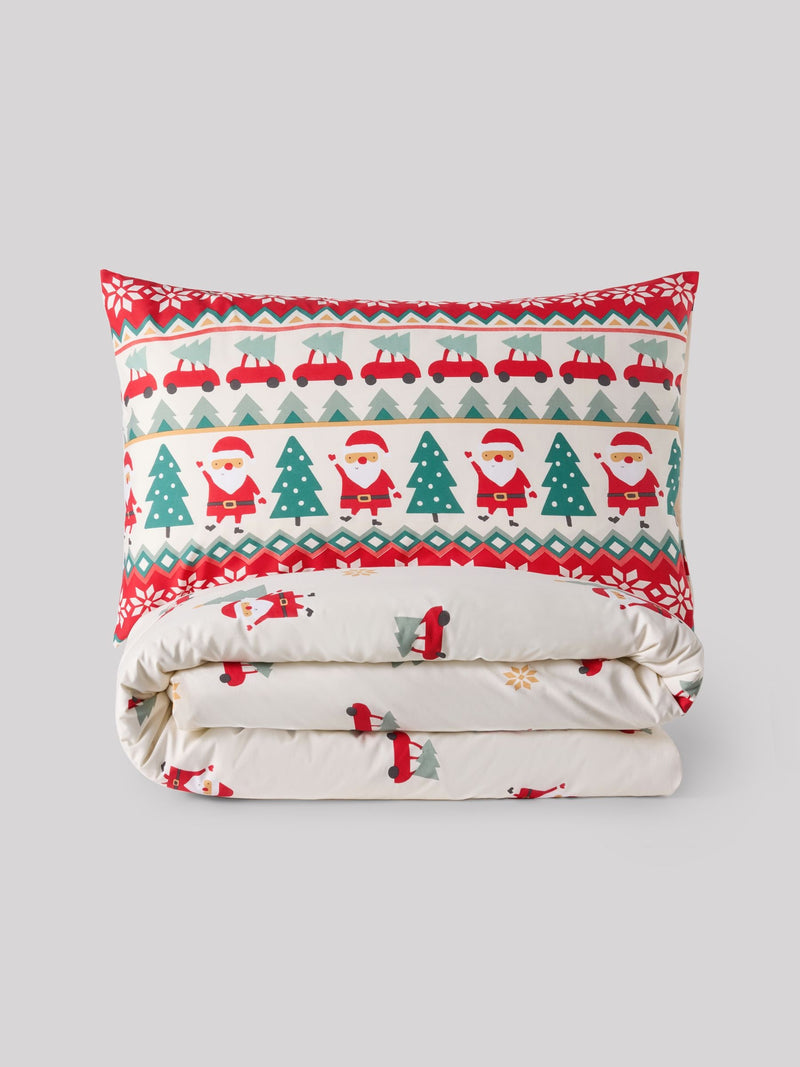 Ecru Red Fairisle Christmas duvet cover and pillowcase set - British product