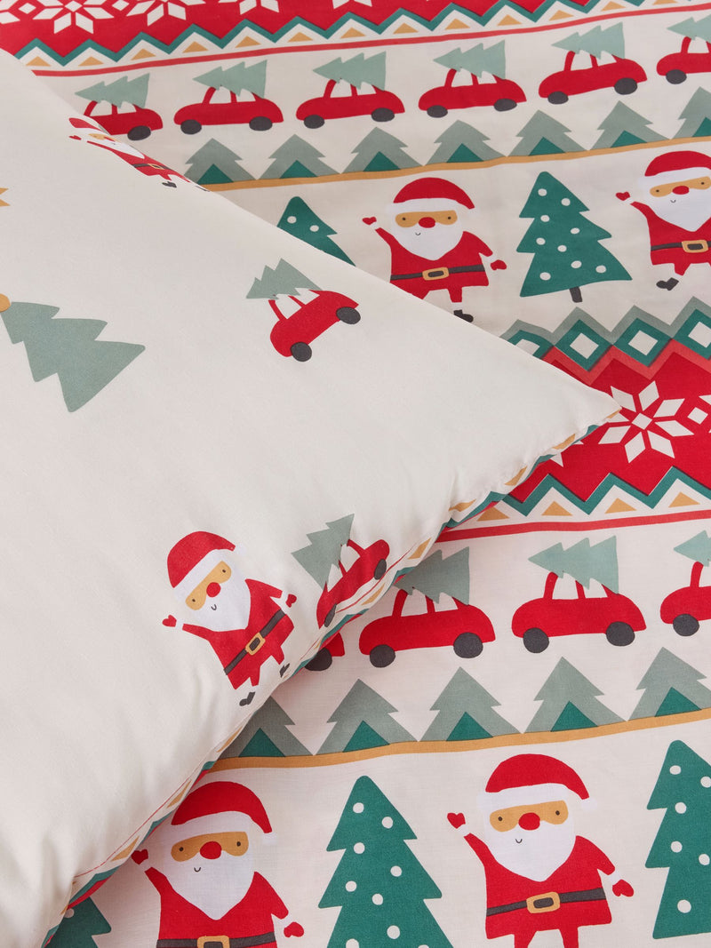 Ecru Red Fairisle Christmas duvet cover and pillowcase set - British product