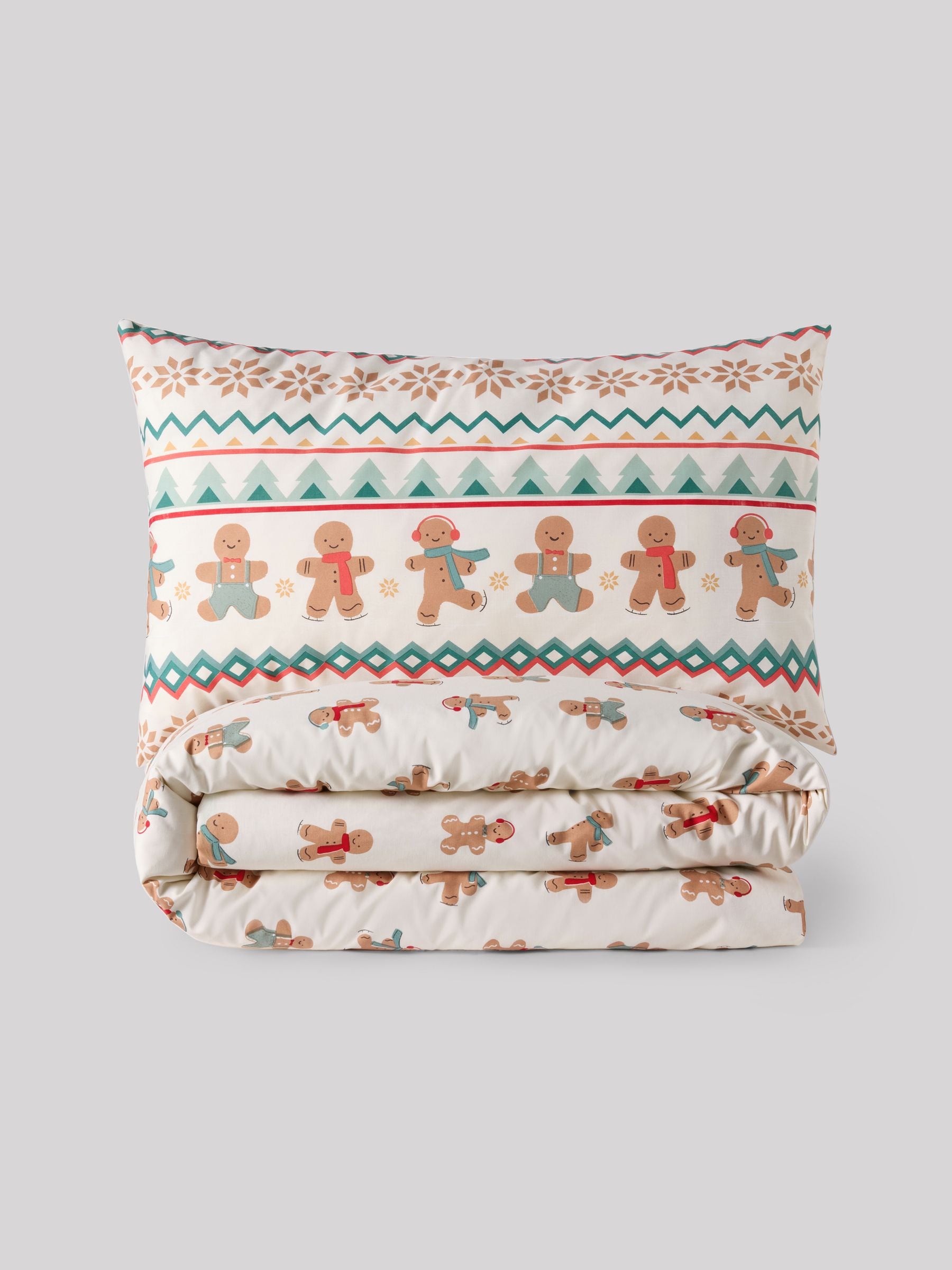 Ecru Red Fairisle Christmas duvet cover and pillowcase set - British product