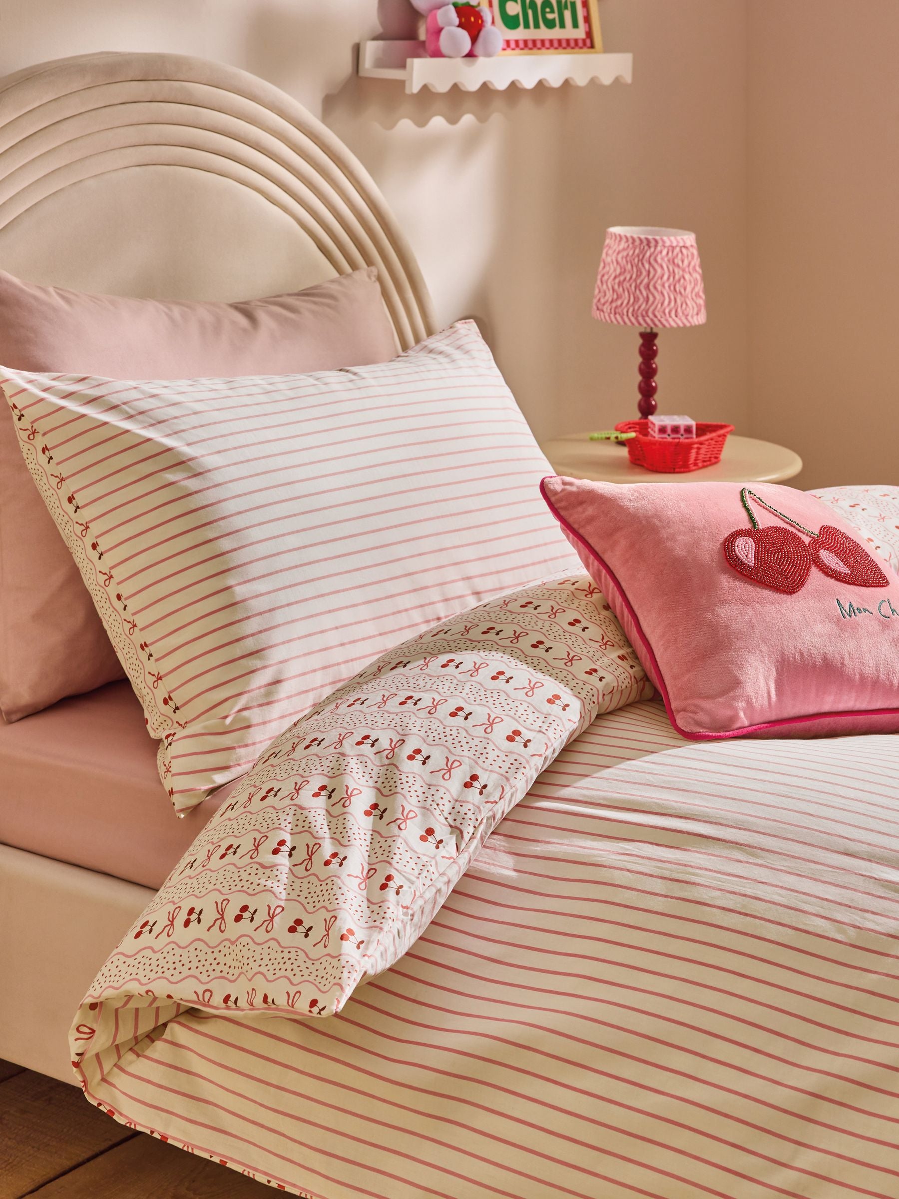 Pink Cherry Bow Duvet Cover and Pillowcase Set