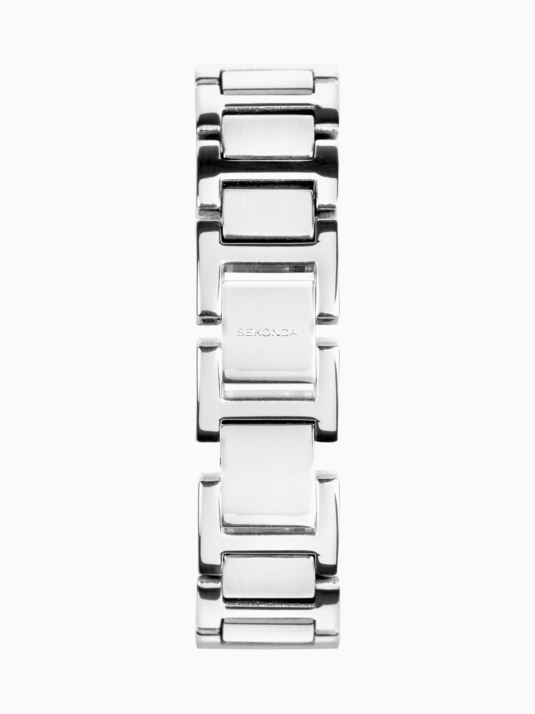 Ladies' Silver Rectangular Watch with White Guilloche Dial and Blue Roman Numerals, 22mm Case, 30m Water Resistant
