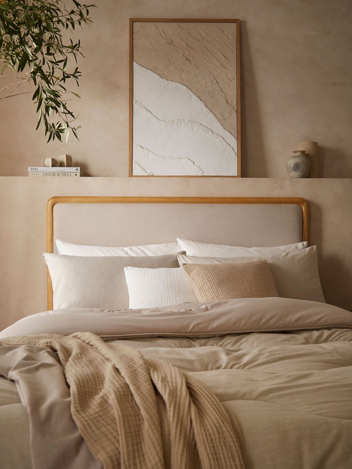 Night Lark Natural Oat 4.5 Tog coverless duvet set, imported from the UK