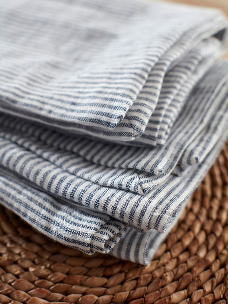 Secret Linen Store Set of 4 French Blue Sid Stripe 100% Linen Napkins